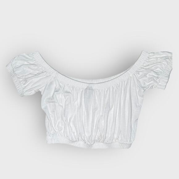 ASOS White Off Shoulder Cropped Top 2 Short Sleeve Boho Romantic Festival Wear - Picture 5 of 5